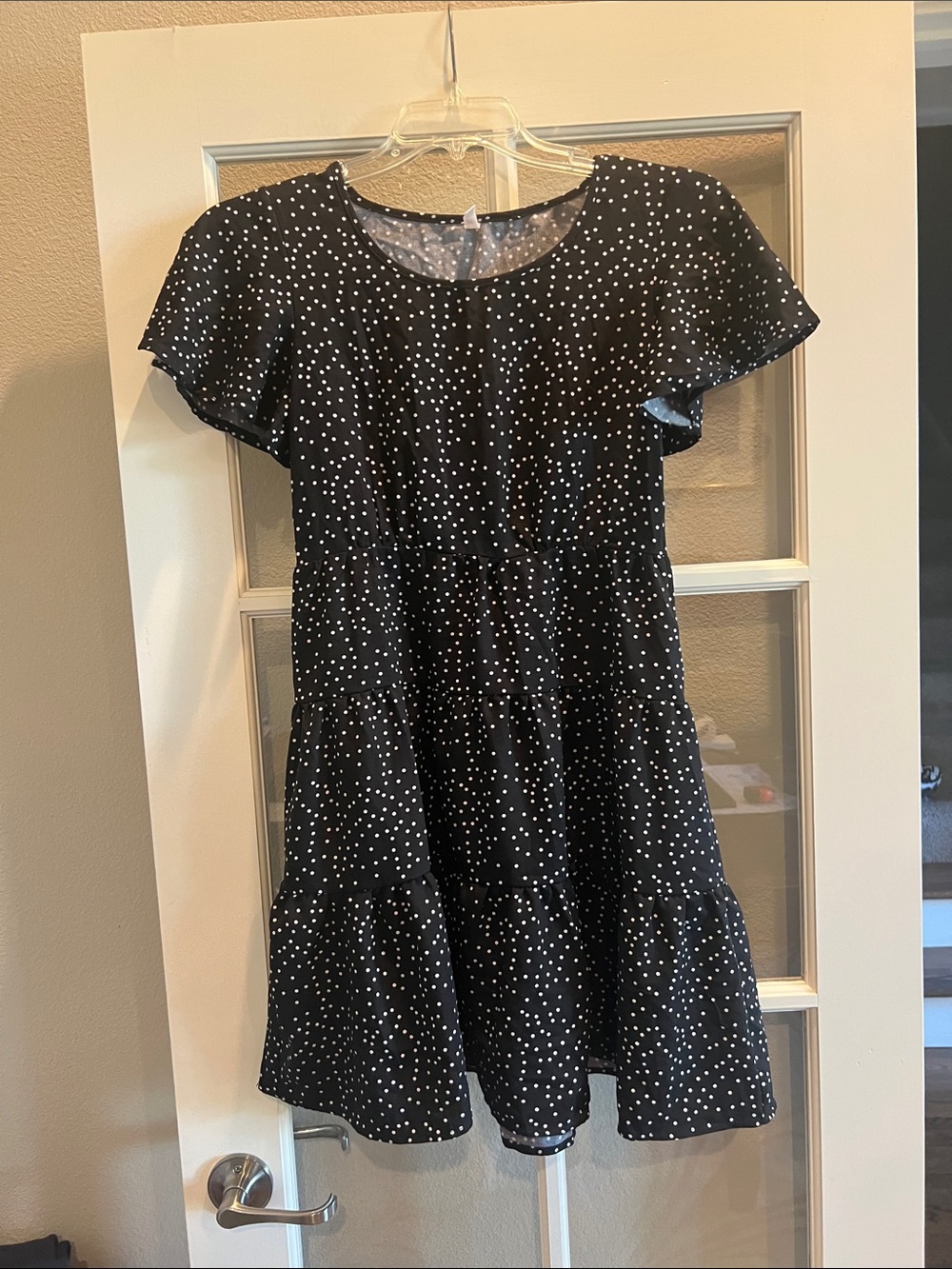 Polka Dot Tiered Black Midi Dress - Women's Size XS